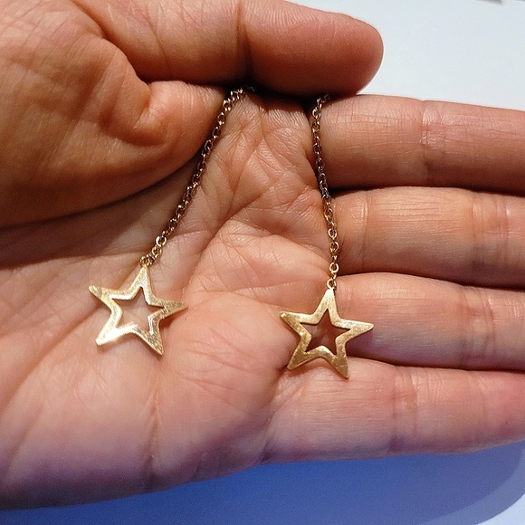 Set of gold color stainless steel star  shaped threader dangle earrings - Picture 2 of 4